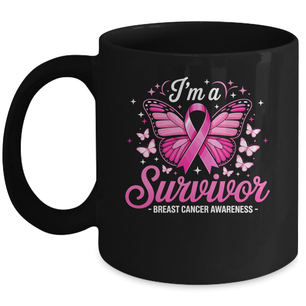 I'm A Survivor Breast Cancer Awareness Women Butterfly Ribbon Mug | siriusteestore