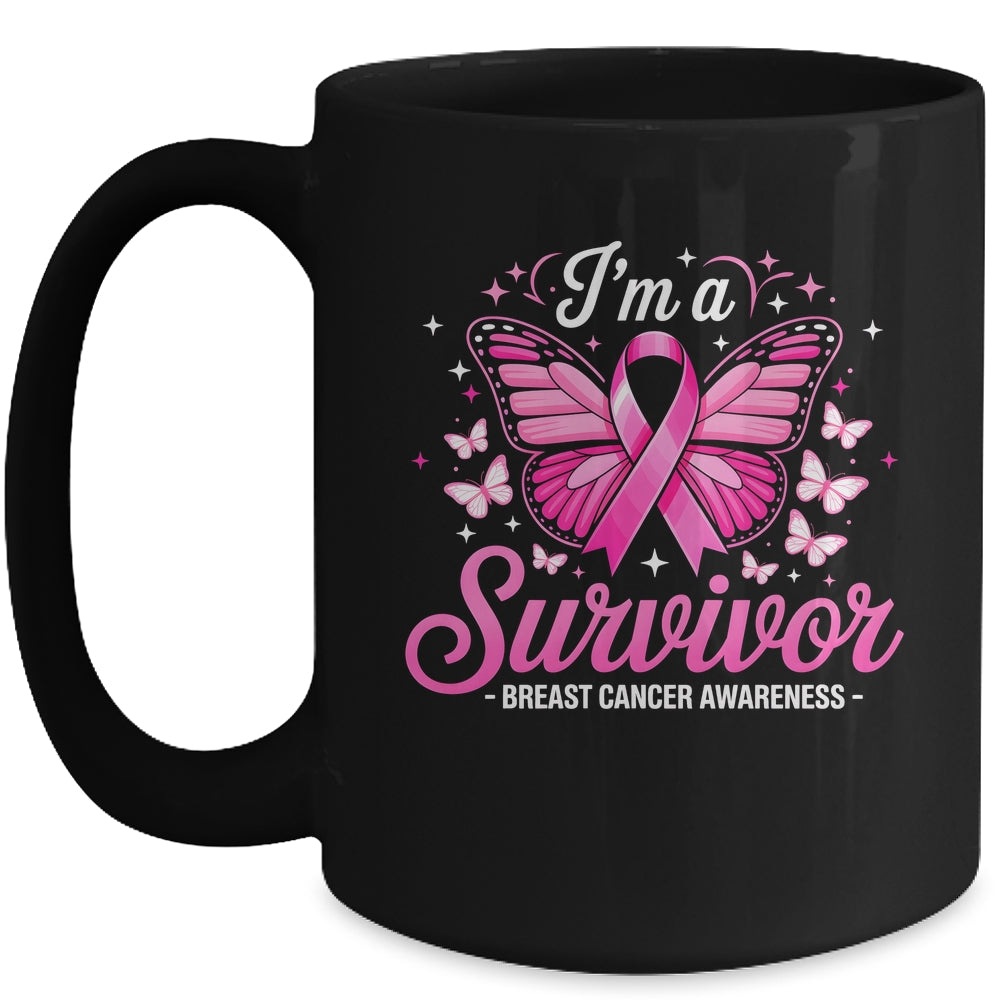 I'm A Survivor Breast Cancer Awareness Women Butterfly Ribbon Mug | siriusteestore