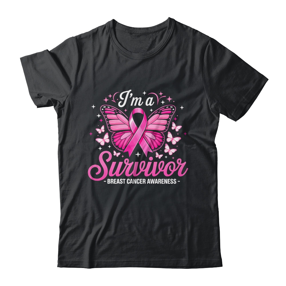 I'm A Survivor Breast Cancer Awareness Women Butterfly Ribbon Shirt & Hoodie | siriusteestore