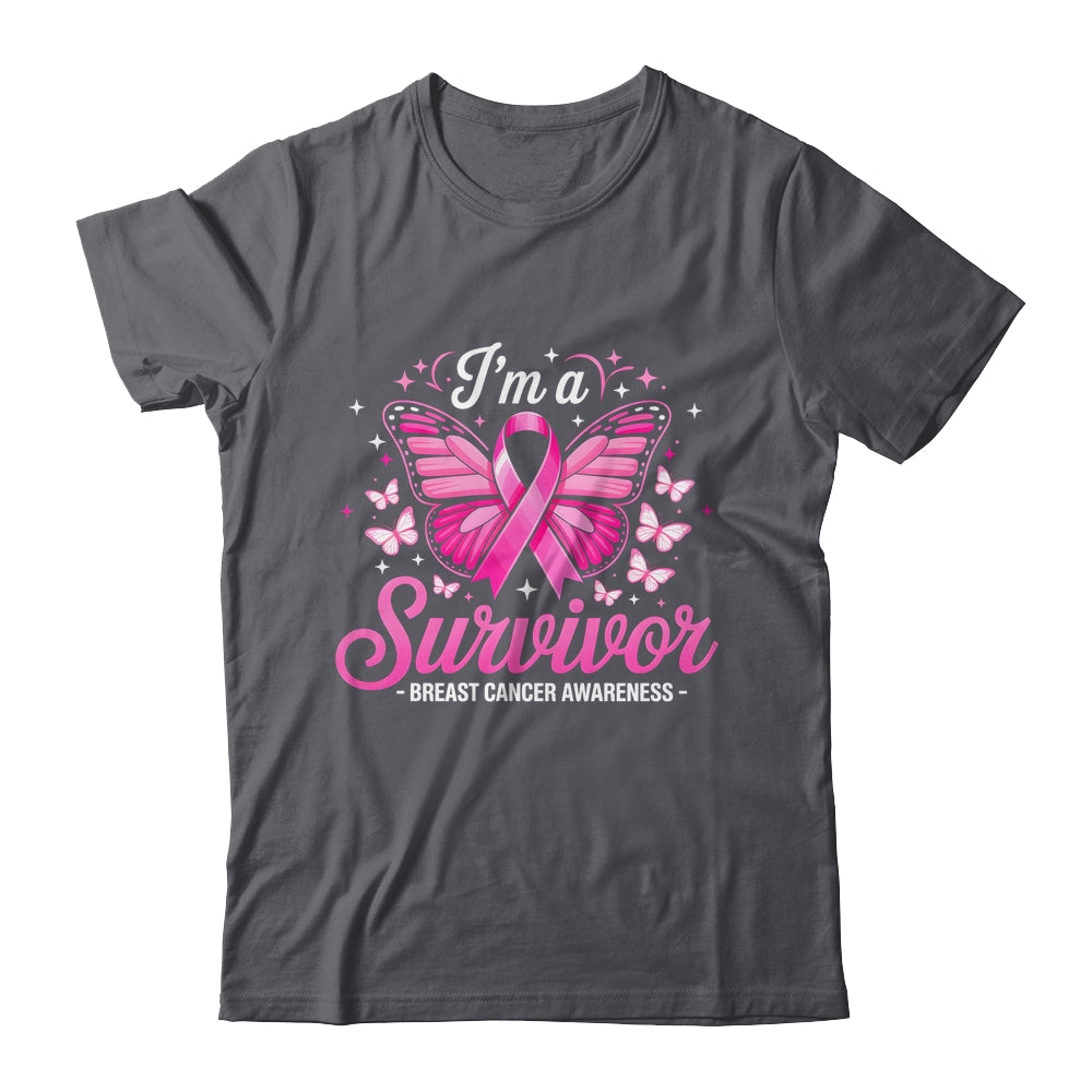 I'm A Survivor Breast Cancer Awareness Women Butterfly Ribbon Shirt & Hoodie | siriusteestore
