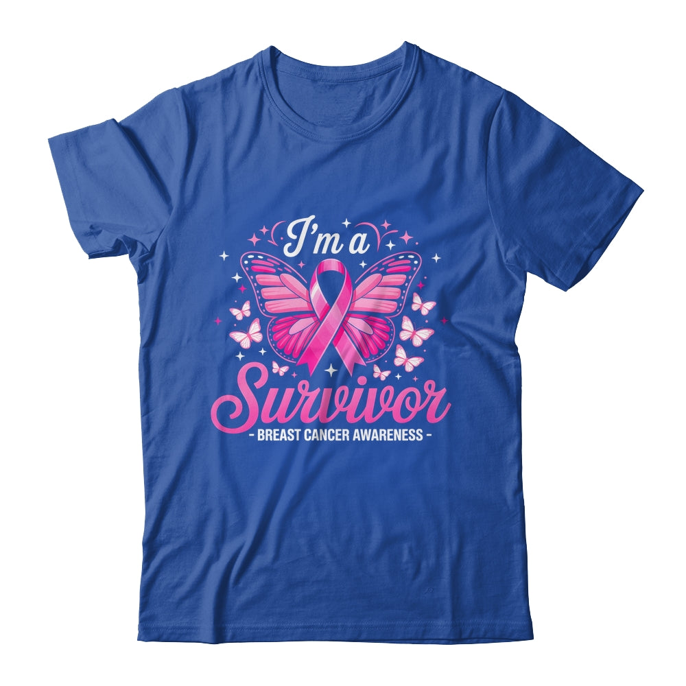 I'm A Survivor Breast Cancer Awareness Women Butterfly Ribbon Shirt & Hoodie | siriusteestore