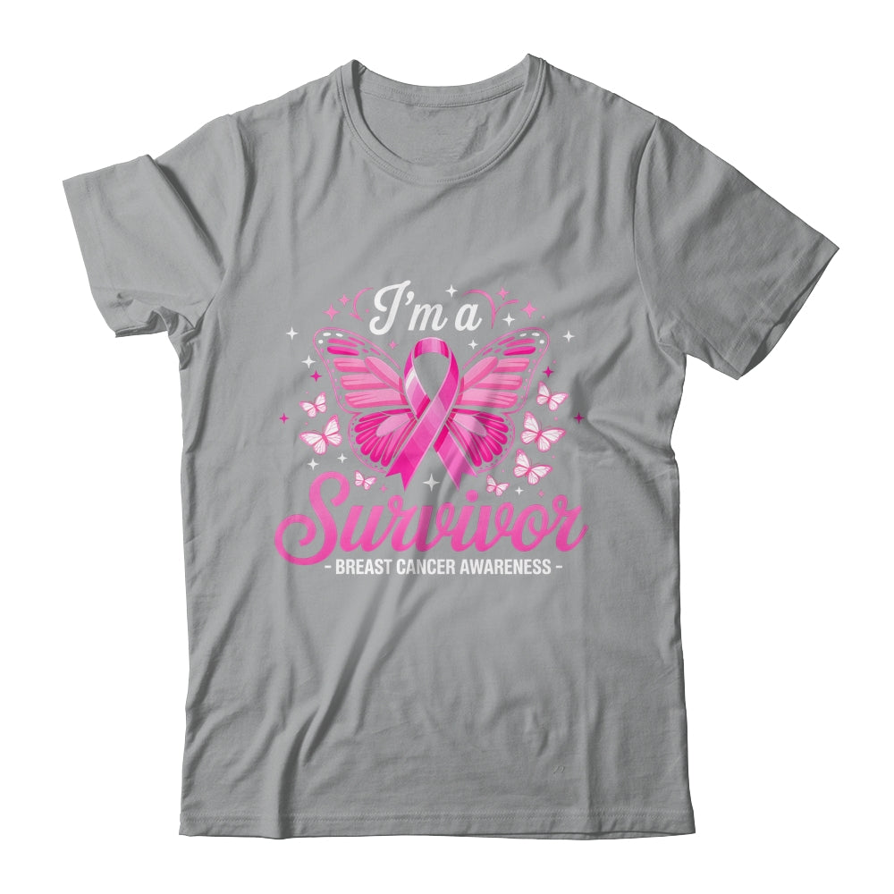 I'm A Survivor Breast Cancer Awareness Women Butterfly Ribbon Shirt & Hoodie | siriusteestore