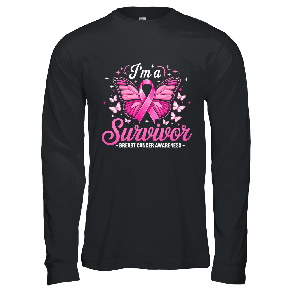 I'm A Survivor Breast Cancer Awareness Women Butterfly Ribbon Shirt & Hoodie | siriusteestore