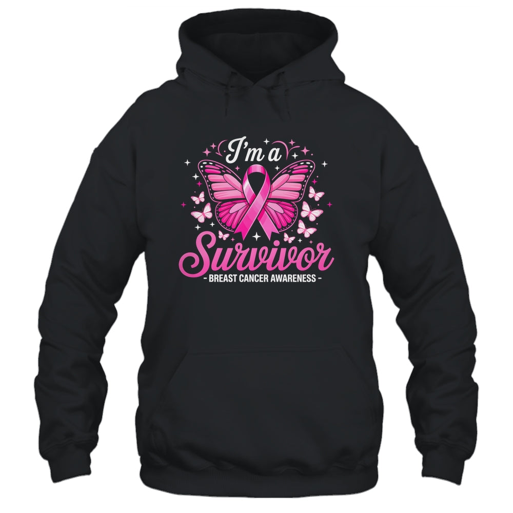 I'm A Survivor Breast Cancer Awareness Women Butterfly Ribbon Shirt & Hoodie | siriusteestore