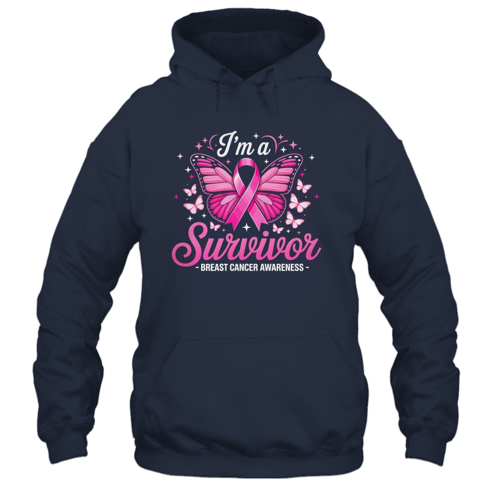 I'm A Survivor Breast Cancer Awareness Women Butterfly Ribbon Shirt & Hoodie | siriusteestore