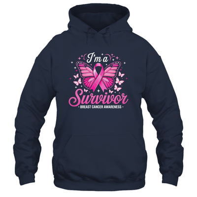 I'm A Survivor Breast Cancer Awareness Women Butterfly Ribbon Shirt & Hoodie | siriusteestore