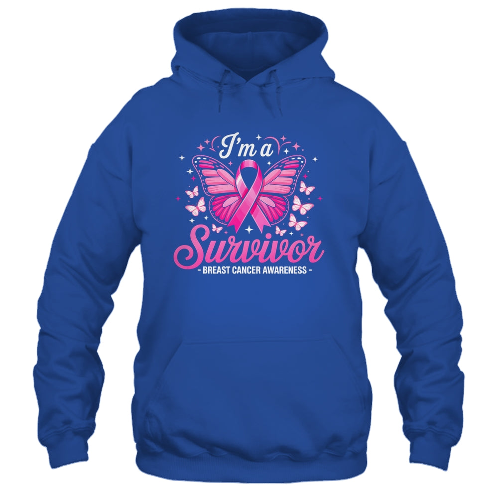 I'm A Survivor Breast Cancer Awareness Women Butterfly Ribbon Shirt & Hoodie | siriusteestore