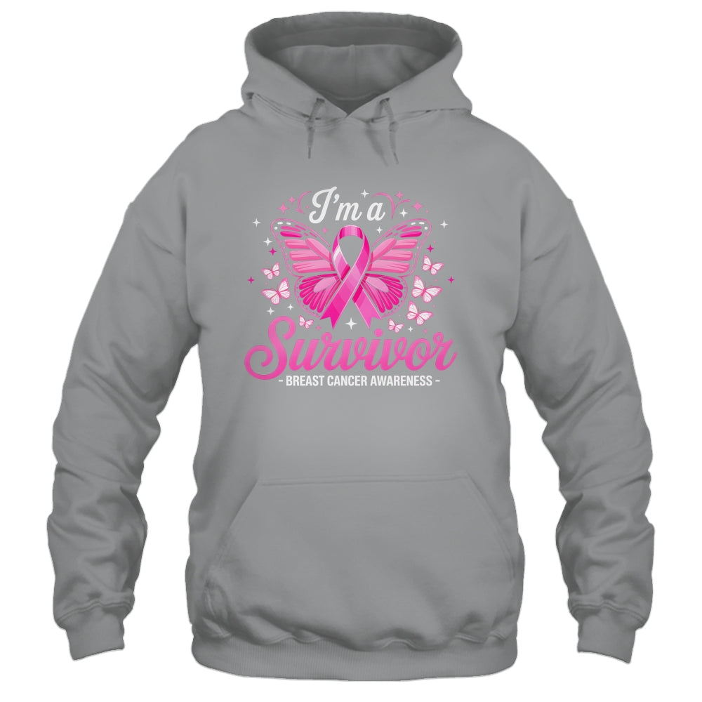 I'm A Survivor Breast Cancer Awareness Women Butterfly Ribbon Shirt & Hoodie | siriusteestore