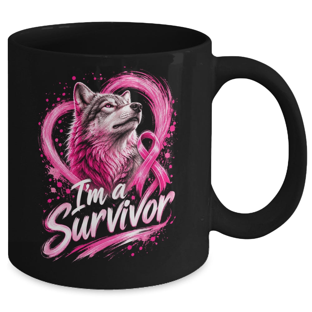 I'm A Survivor Wolf Breast Cancer Awareness Women Mug | siriusteestore