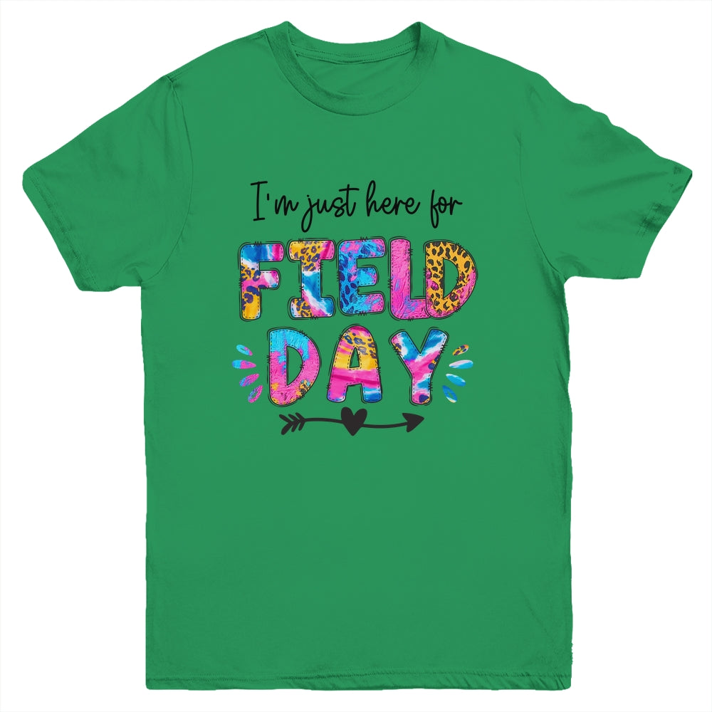 I'm Just Here For Field Day Tie Dye Leopard Last Day School Youth Shirt | siriusteestore