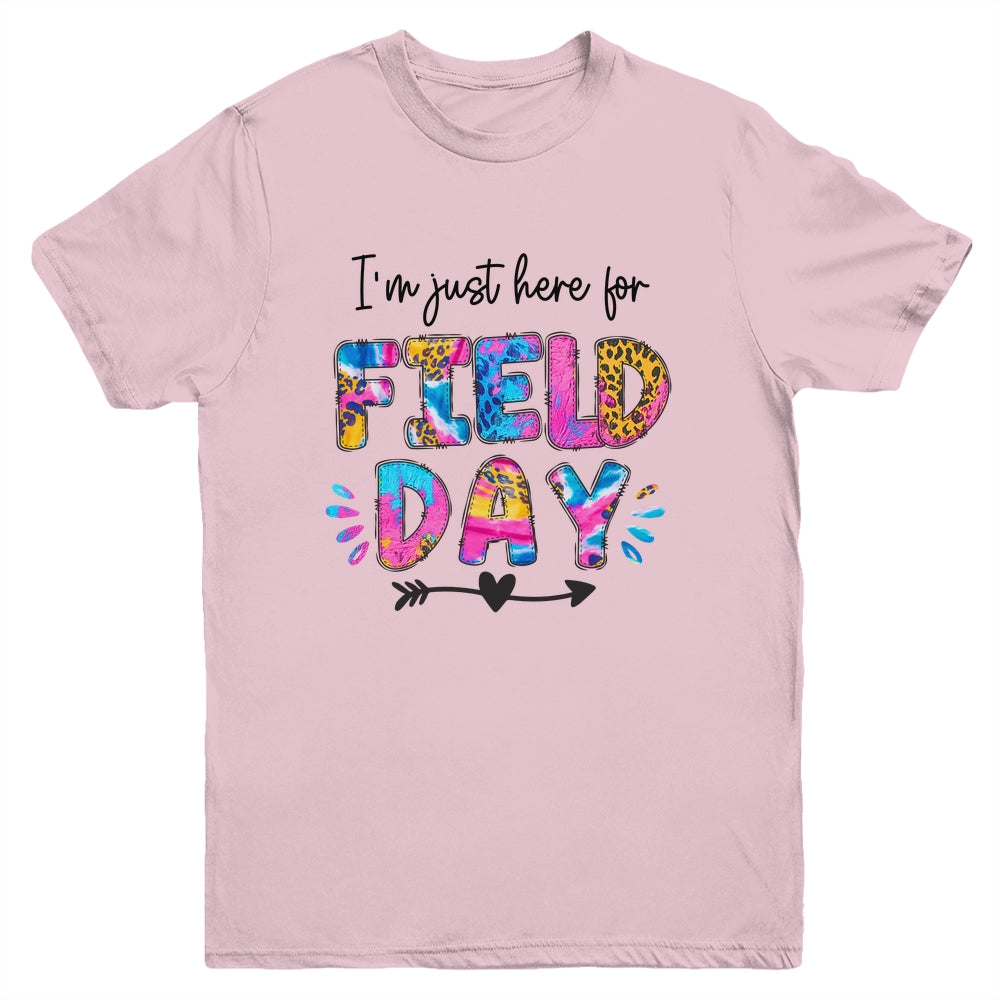 I'm Just Here For Field Day Tie Dye Leopard Last Day School Youth Shirt | siriusteestore