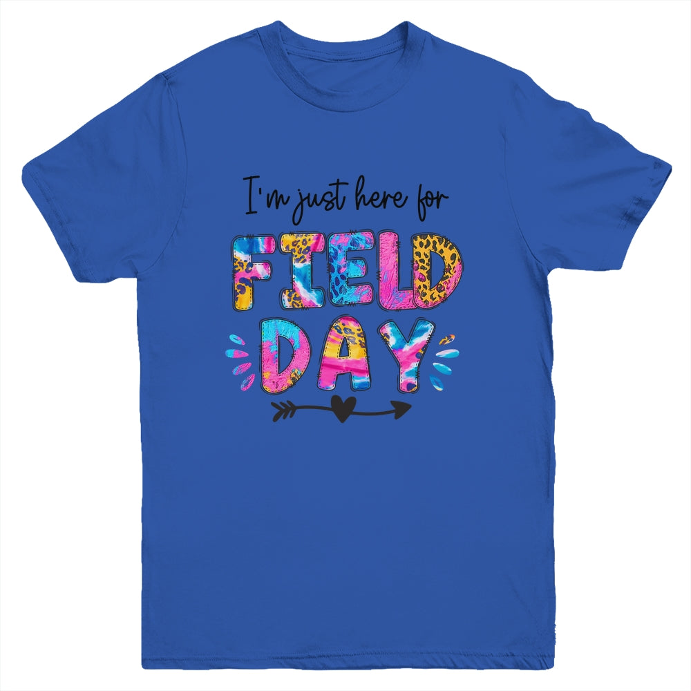 I'm Just Here For Field Day Tie Dye Leopard Last Day School Youth Shirt | siriusteestore