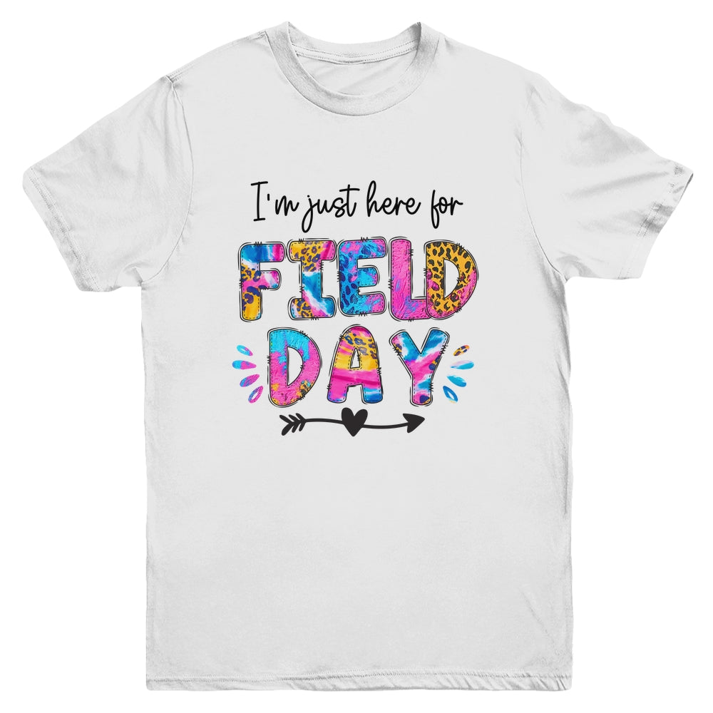 I'm Just Here For Field Day Tie Dye Leopard Last Day School Youth Shirt | siriusteestore