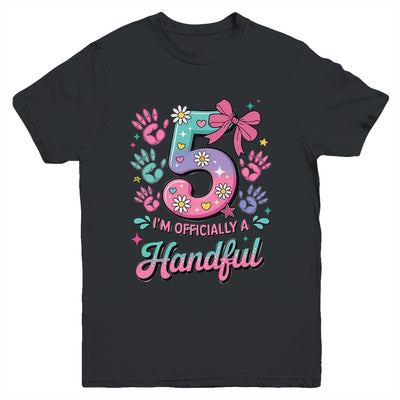 I'm Officially A Handful Five Pink Bow 5th Birthday Girls Youth Shirt | siriusteestore
