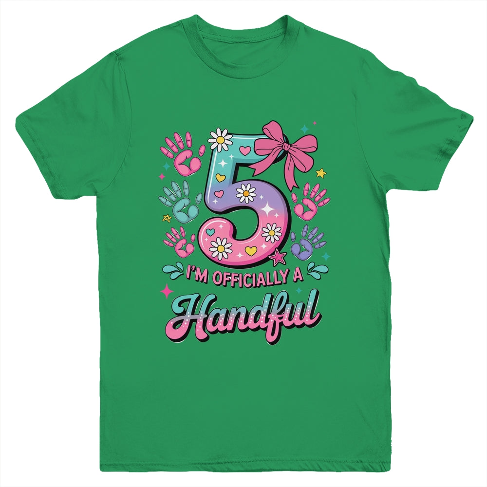 I'm Officially A Handful Five Pink Bow 5th Birthday Girls Youth Shirt | siriusteestore
