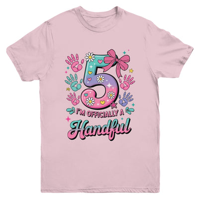 I'm Officially A Handful Five Pink Bow 5th Birthday Girls Youth Shirt | siriusteestore