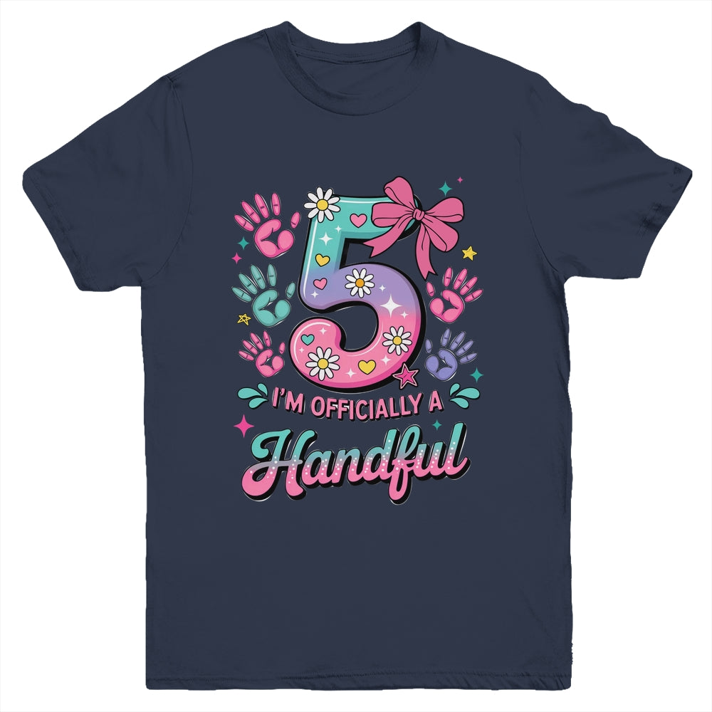 I'm Officially A Handful Five Pink Bow 5th Birthday Girls Youth Shirt | siriusteestore