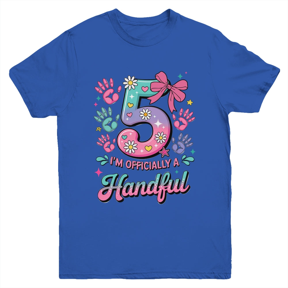 I'm Officially A Handful Five Pink Bow 5th Birthday Girls Youth Shirt | siriusteestore