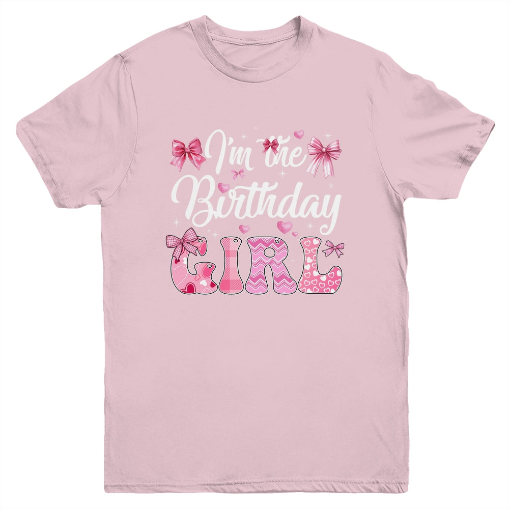 I'm The Birthday Girl 1st Birthday Family Pink Coquette Bow Youth Shirt | siriusteestore