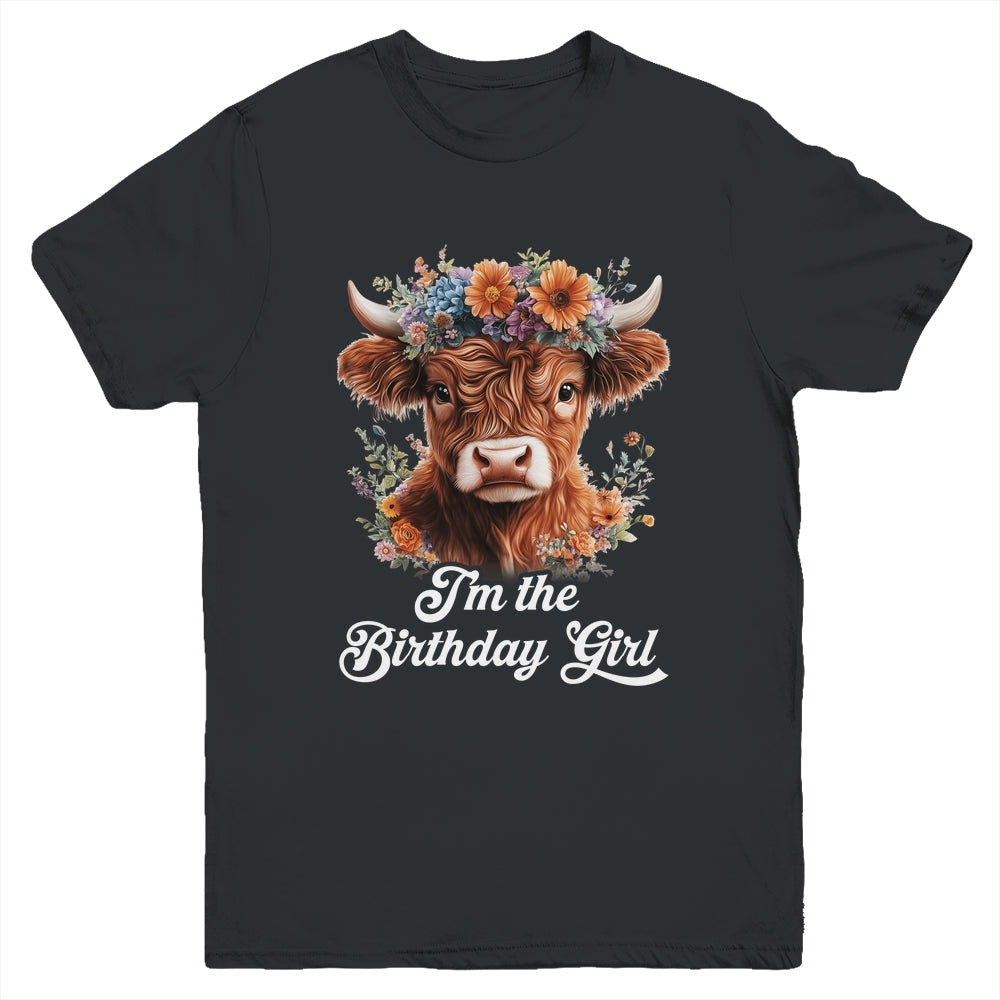 I'm The Birthday Girl Highland Cow 1st Birthday Party Youth Shirt | siriusteestore