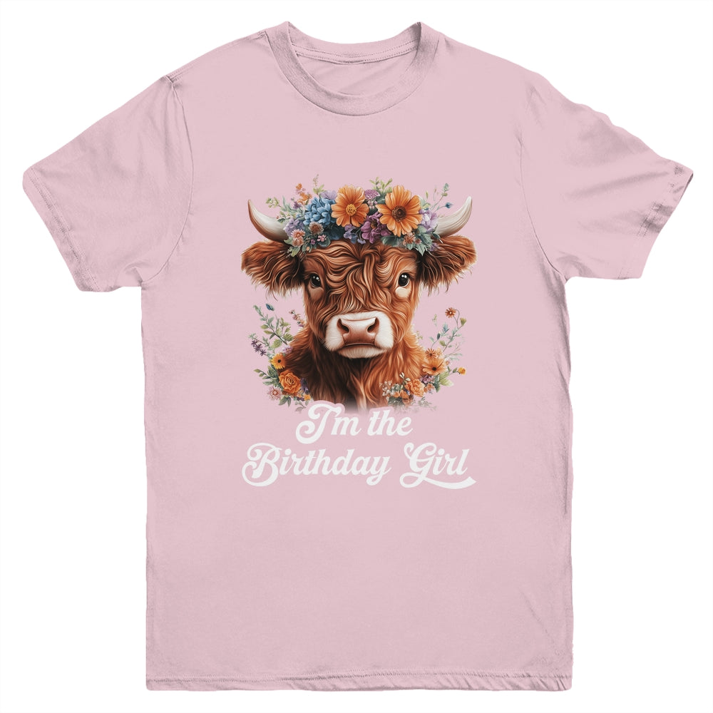 I'm The Birthday Girl Highland Cow 1st Birthday Party Youth Shirt | siriusteestore