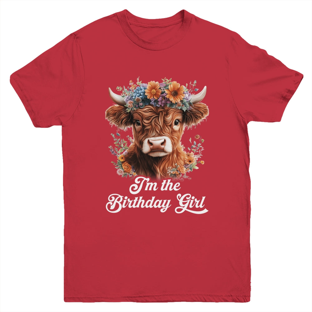 I'm The Birthday Girl Highland Cow 1st Birthday Party Youth Shirt | siriusteestore
