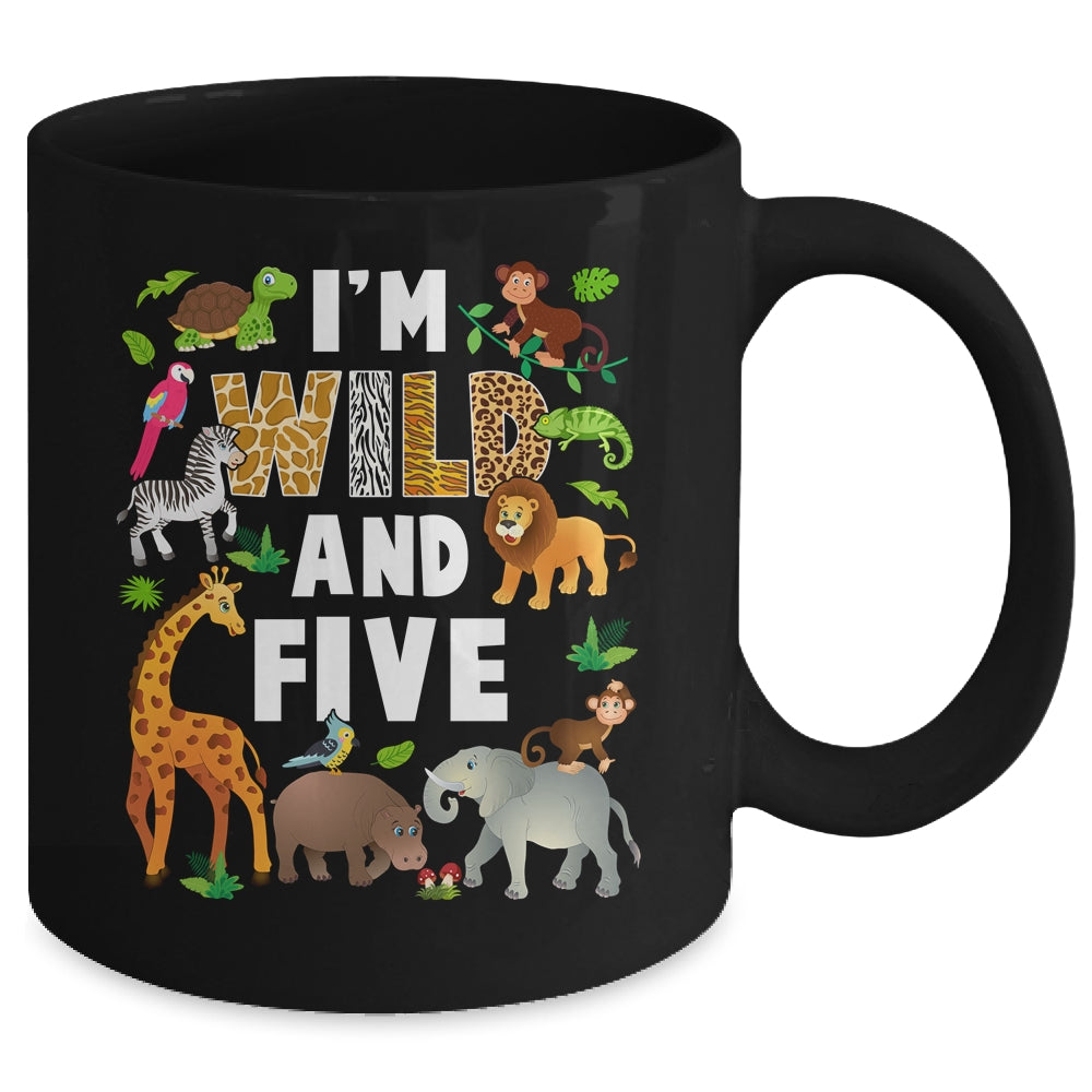 I'm Wild And Five 5 Year Old 5th Birthday Safari Jungle Animal Mug | siriusteestore