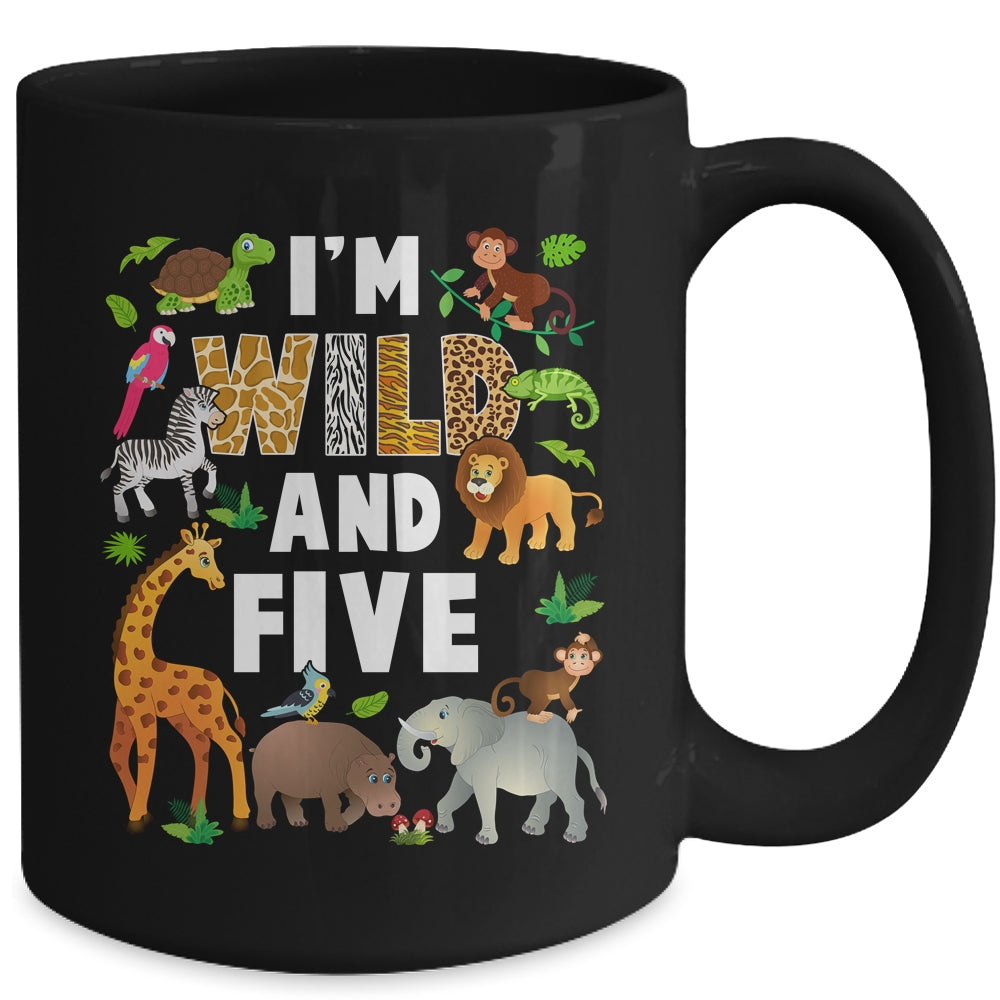 I'm Wild And Five 5 Year Old 5th Birthday Safari Jungle Animal Mug | siriusteestore