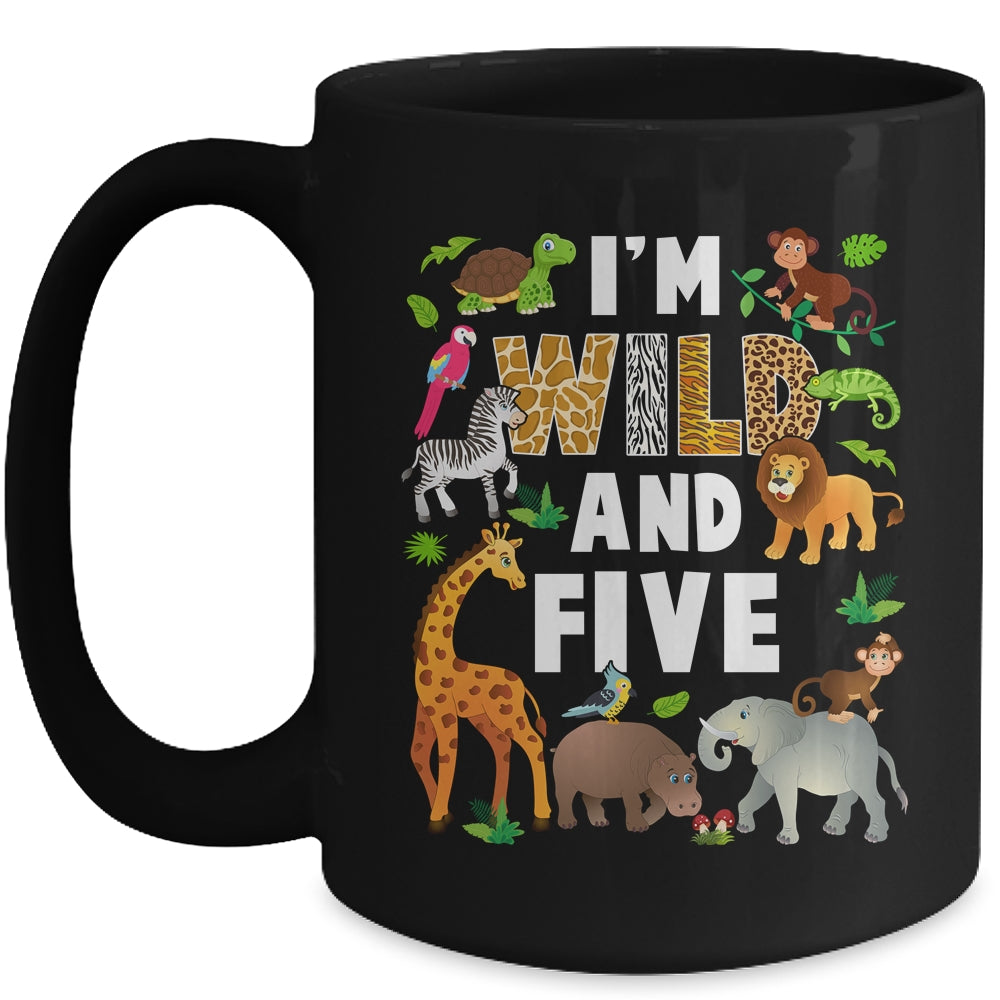 I'm Wild And Five 5 Year Old 5th Birthday Safari Jungle Animal Mug | siriusteestore