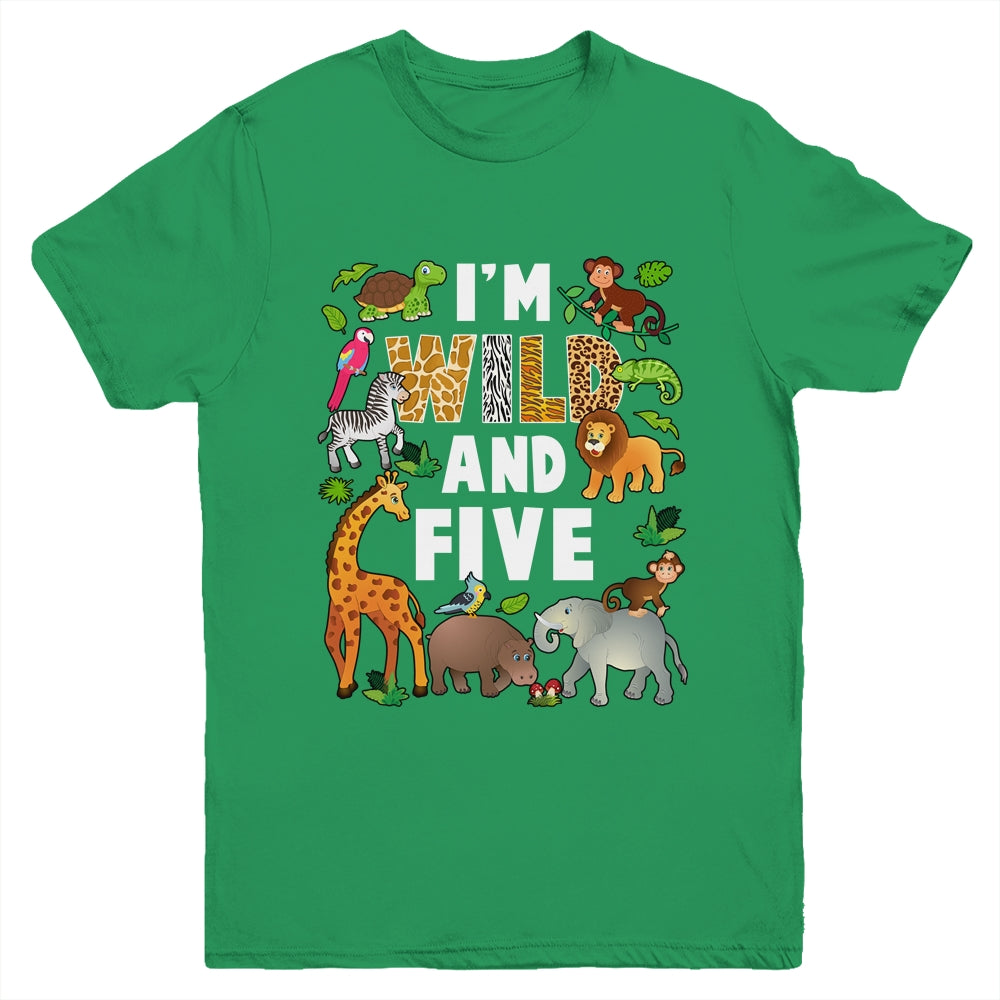 I'm Wild And Five 5 Year Old 5th Birthday Safari Jungle Animal Youth Shirt | siriusteestore