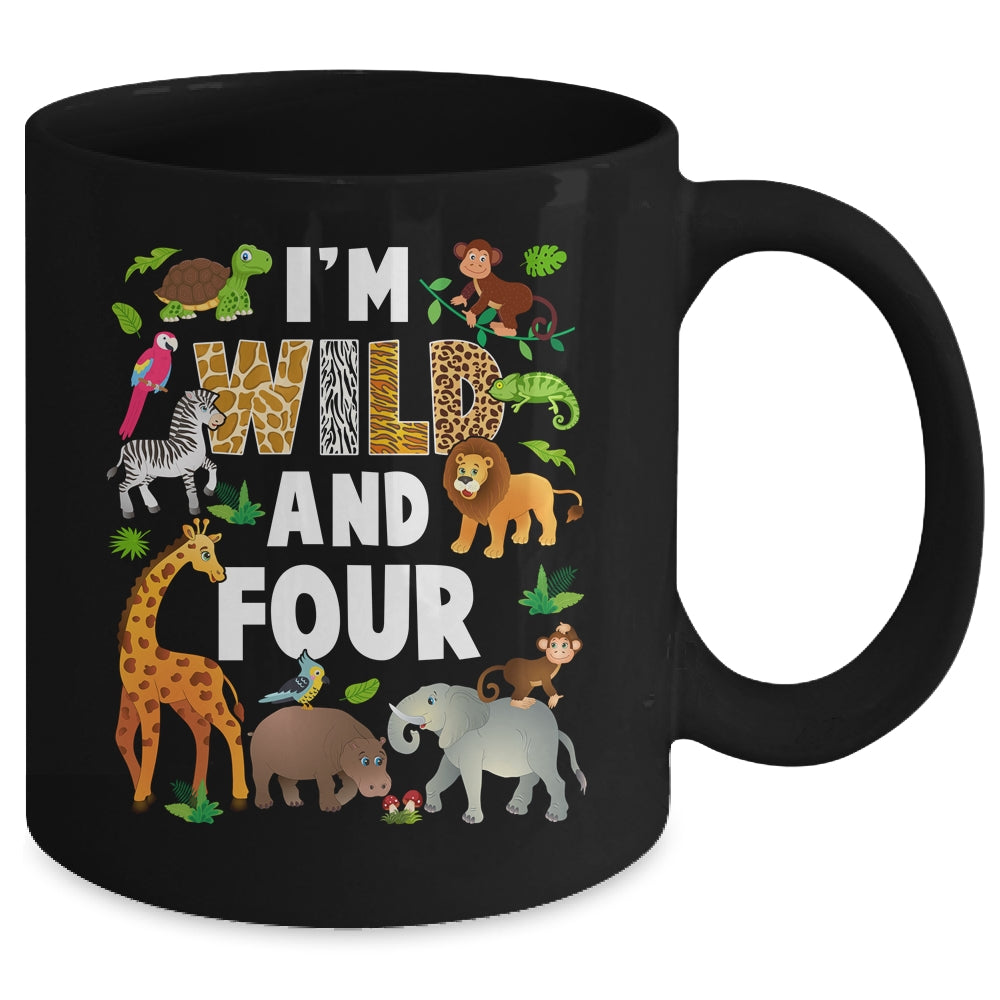 I'm Wild And Four 4 Year Old 4th Birthday Safari Jungle Animal Mug | siriusteestore
