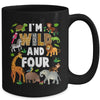 I'm Wild And Four 4 Year Old 4th Birthday Safari Jungle Animal Mug | siriusteestore