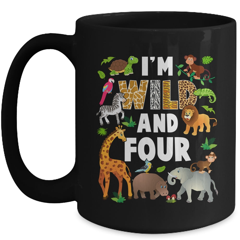 I'm Wild And Four 4 Year Old 4th Birthday Safari Jungle Animal Mug | siriusteestore
