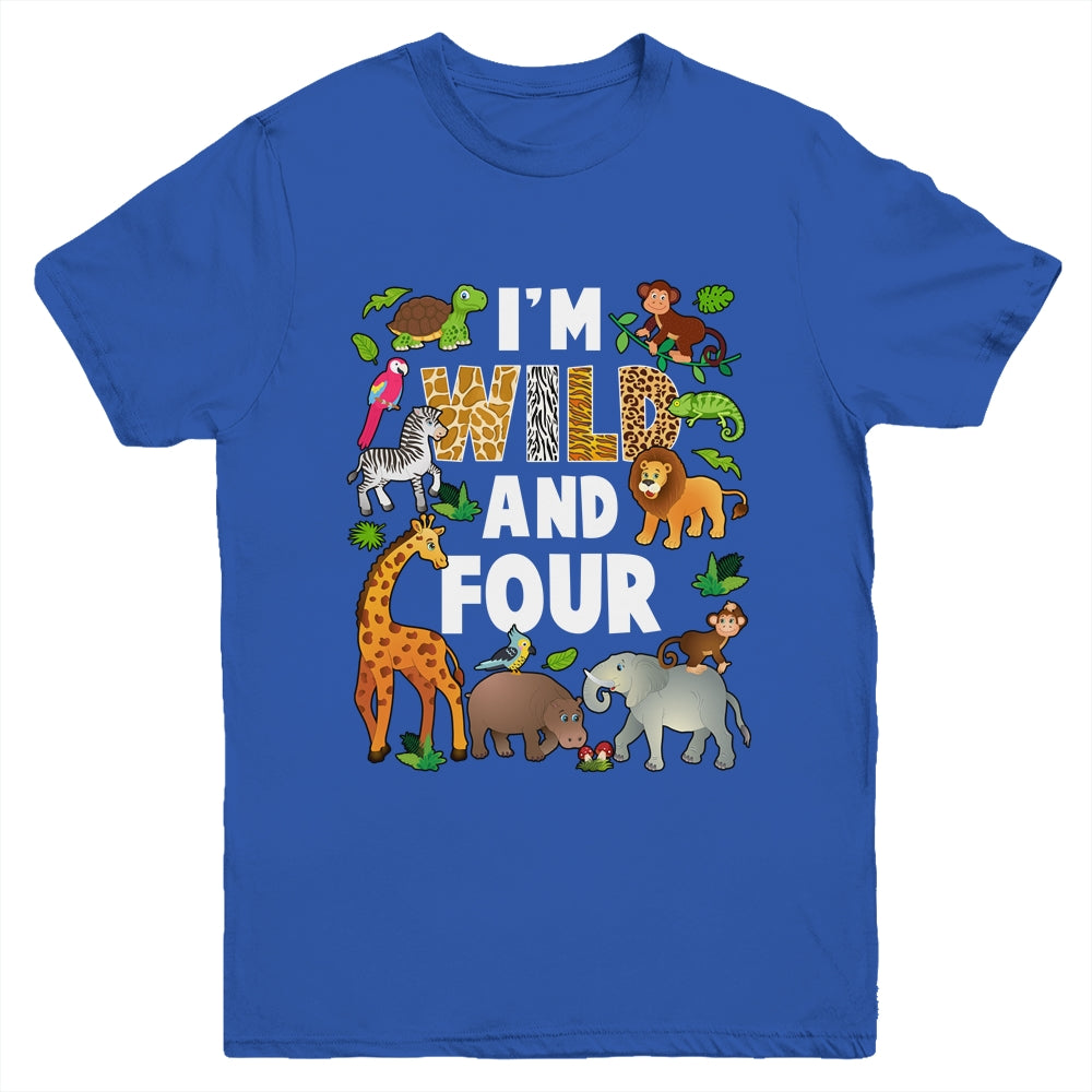 I'm Wild And Four 4 Year Old 4th Birthday Safari Jungle Animal Youth Shirt | siriusteestore