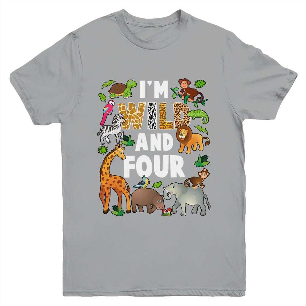 I'm Wild And Four 4 Year Old 4th Birthday Safari Jungle Animal Youth Shirt | siriusteestore