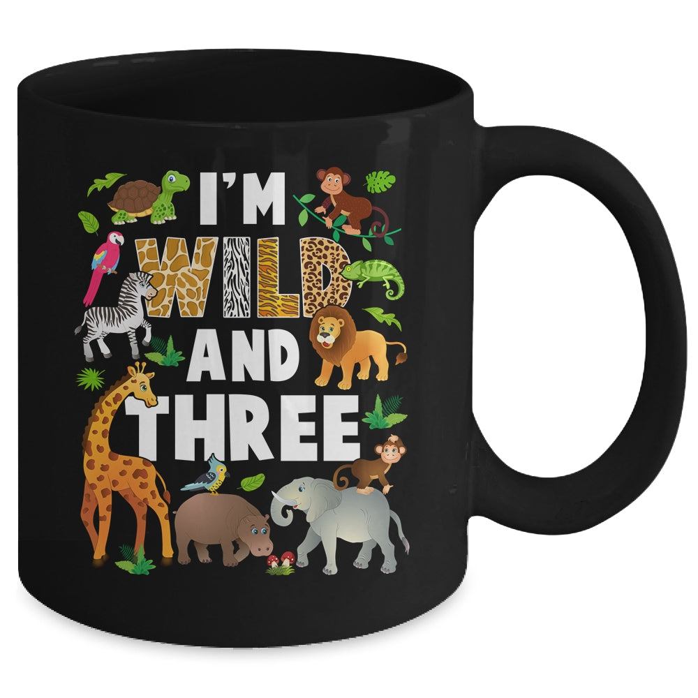 I'm Wild And Three 3 Year Old 3rd Birthday Safari Jungle Animal Mug | siriusteestore