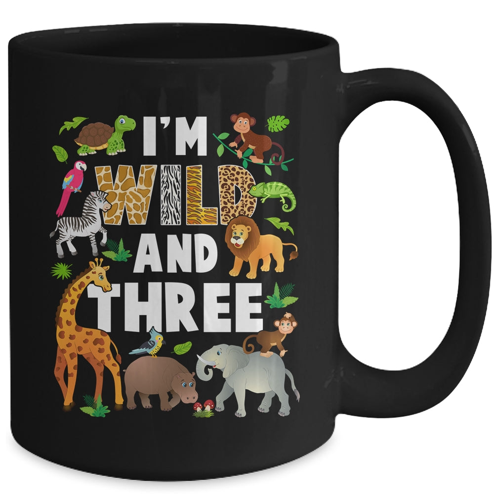 I'm Wild And Three 3 Year Old 3rd Birthday Safari Jungle Animal Mug | siriusteestore