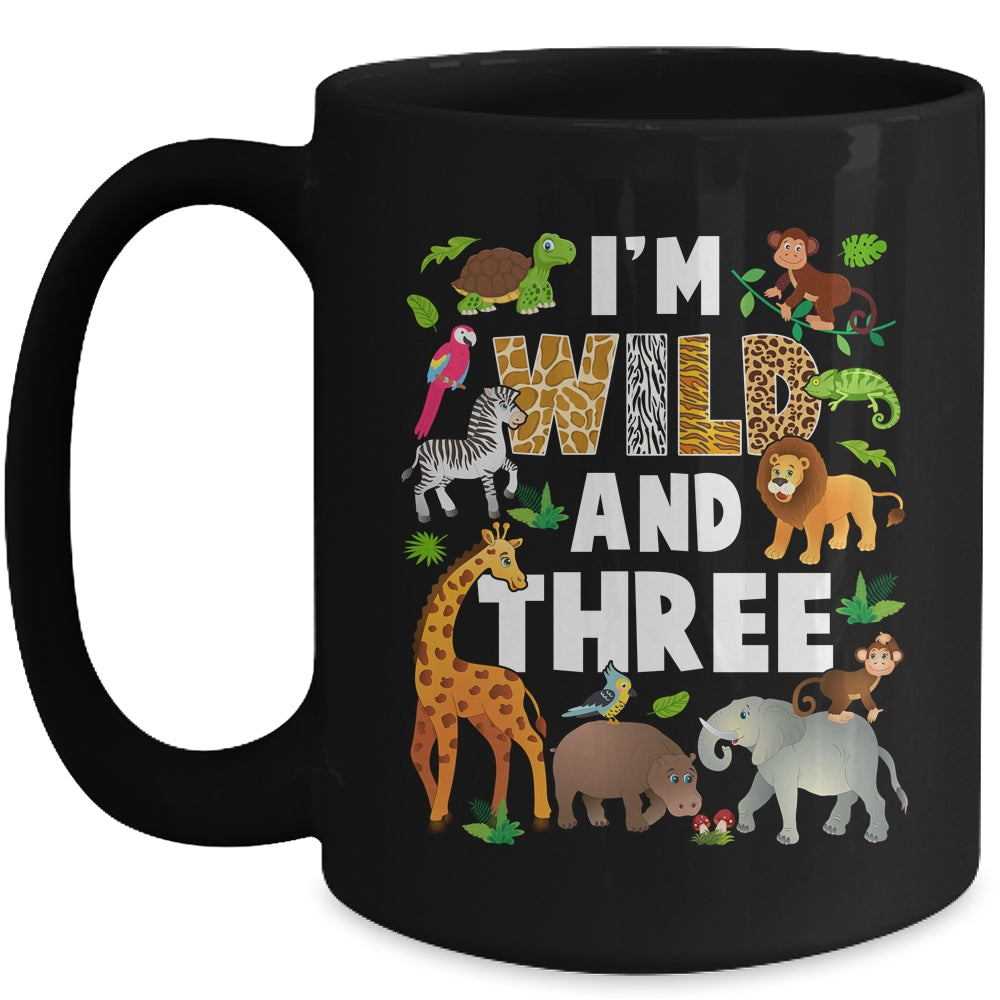 I'm Wild And Three 3 Year Old 3rd Birthday Safari Jungle Animal Mug | siriusteestore