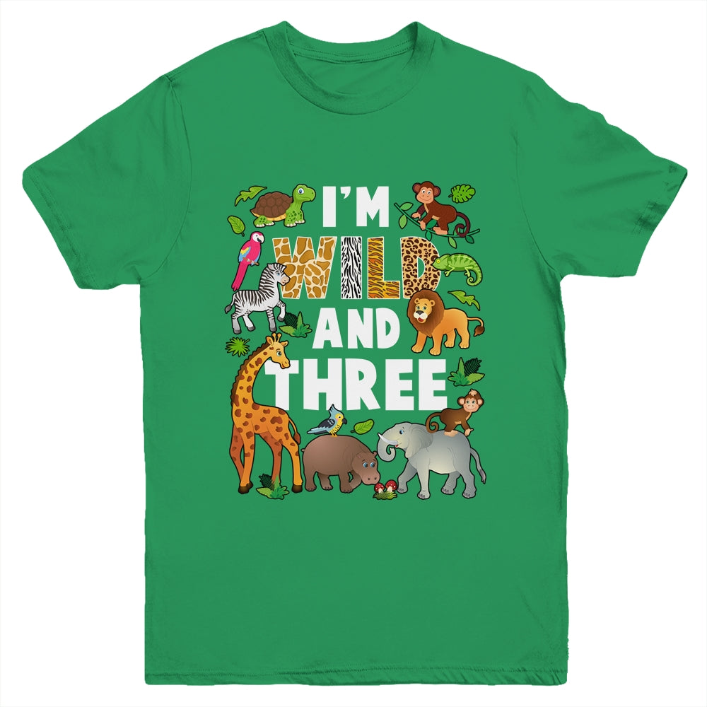 I'm Wild And Three 3 Year Old 3rd Birthday Safari Jungle Animal Youth Shirt | siriusteestore