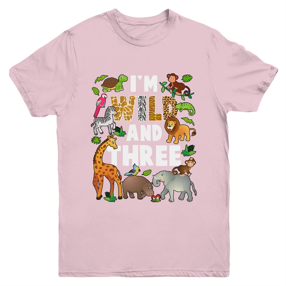 I'm Wild And Three 3 Year Old 3rd Birthday Safari Jungle Animal Youth Shirt | siriusteestore