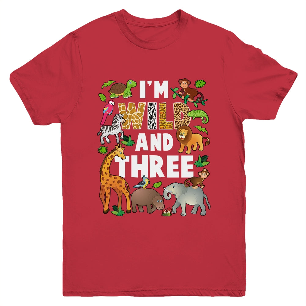 I'm Wild And Three 3 Year Old 3rd Birthday Safari Jungle Animal Youth Shirt | siriusteestore