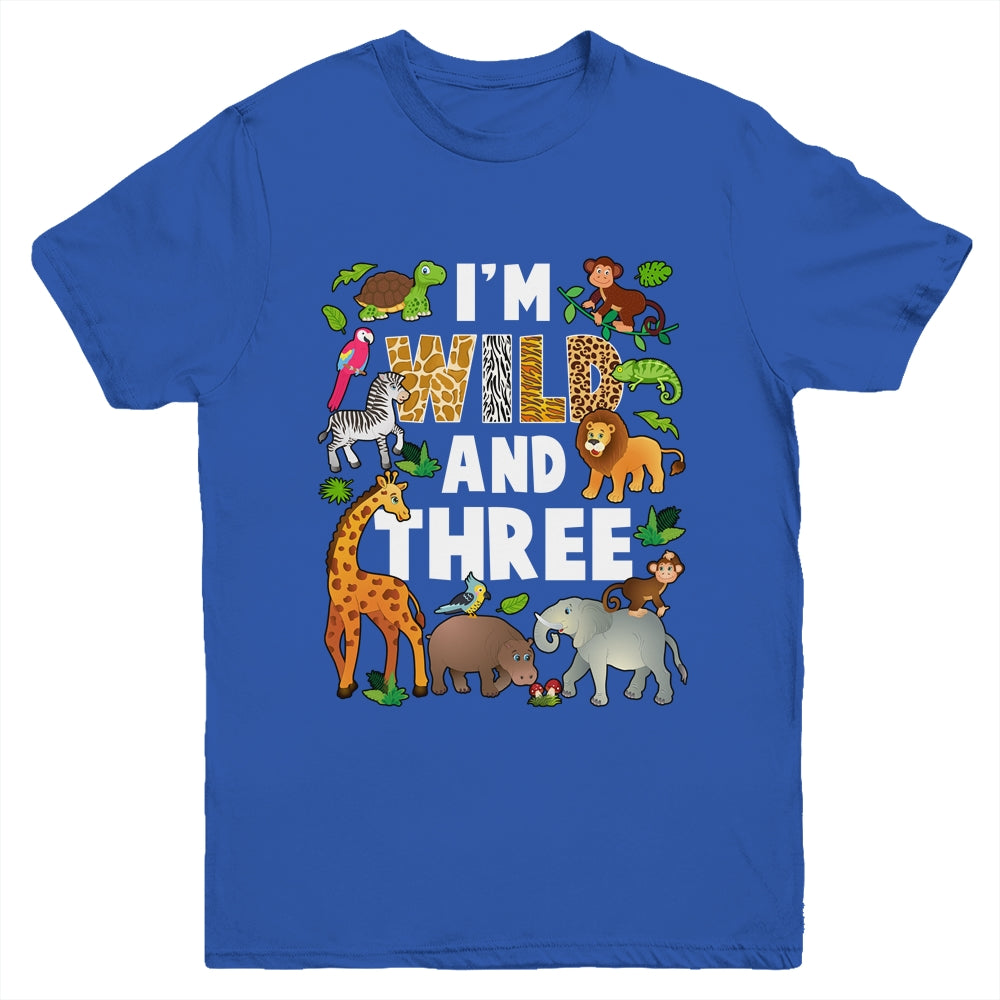 I'm Wild And Three 3 Year Old 3rd Birthday Safari Jungle Animal Youth Shirt | siriusteestore
