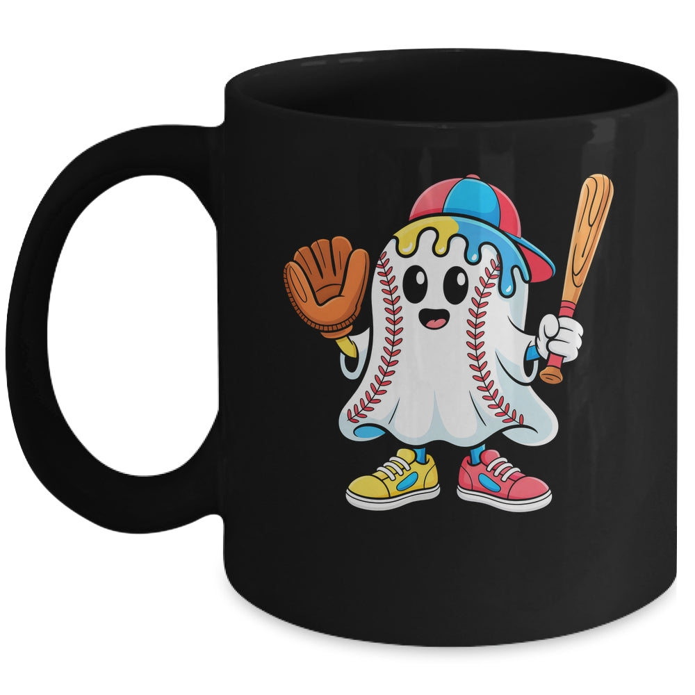 Ice Cream Drip Ghost Baseball Spots Baseball Drip Halloween Mug | siriusteestore