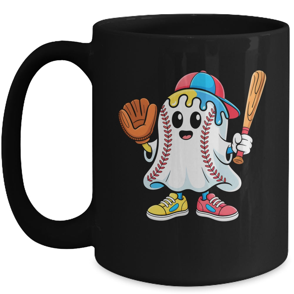 Ice Cream Drip Ghost Baseball Spots Baseball Drip Halloween Mug | siriusteestore