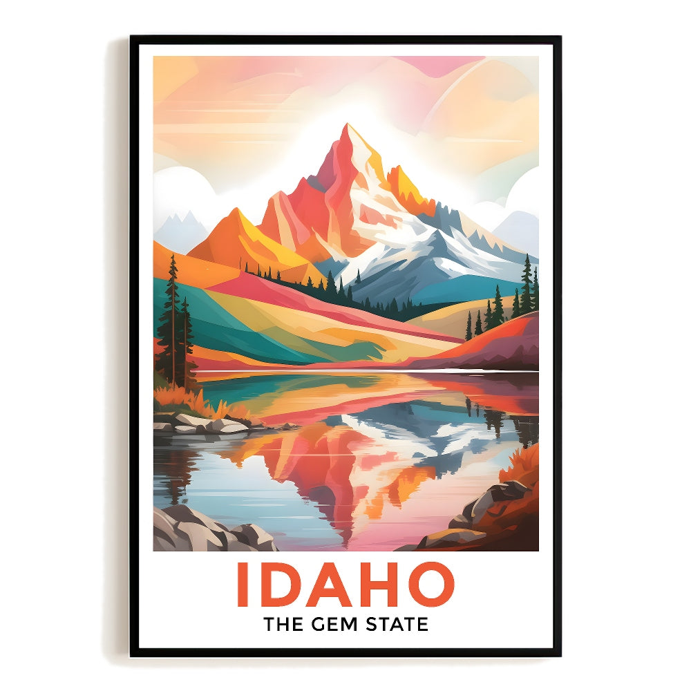 Idaho Print Travel Poster Mountain Scenery Lake Gem State Souvenir Wall Art Landscape Painting Picture Ideal Gift For Home Living Room Office Bedroom Decor Unframed | siriusteestore