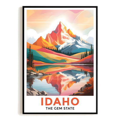 Idaho Print Travel Poster Mountain Scenery Lake Gem State Souvenir Wall Art Landscape Painting Picture Ideal Gift For Home Living Room Office Bedroom Decor Unframed | siriusteestore