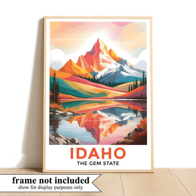 Idaho Print Travel Poster Mountain Scenery Lake Gem State Souvenir Wall Art Landscape Painting Picture Ideal Gift For Home Living Room Office Bedroom Decor Unframed | siriusteestore