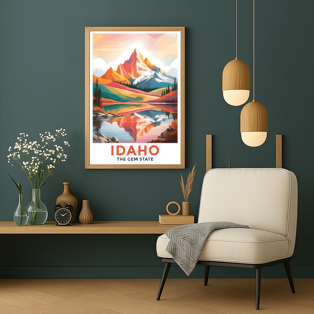 Idaho Print Travel Poster Mountain Scenery Lake Gem State Souvenir Wall Art Landscape Painting Picture Ideal Gift For Home Living Room Office Bedroom Decor Unframed | siriusteestore