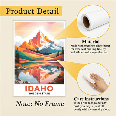 Idaho Print Travel Poster Mountain Scenery Lake Gem State Souvenir Wall Art Landscape Painting Picture Ideal Gift For Home Living Room Office Bedroom Decor Unframed | siriusteestore
