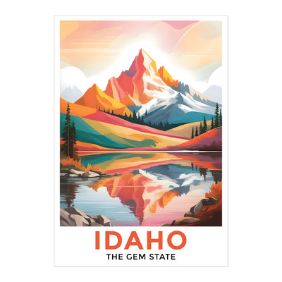 Idaho Print Travel Poster Mountain Scenery Lake Gem State Souvenir Wall Art Landscape Painting Picture Ideal Gift For Home Living Room Office Bedroom Decor Unframed | siriusteestore